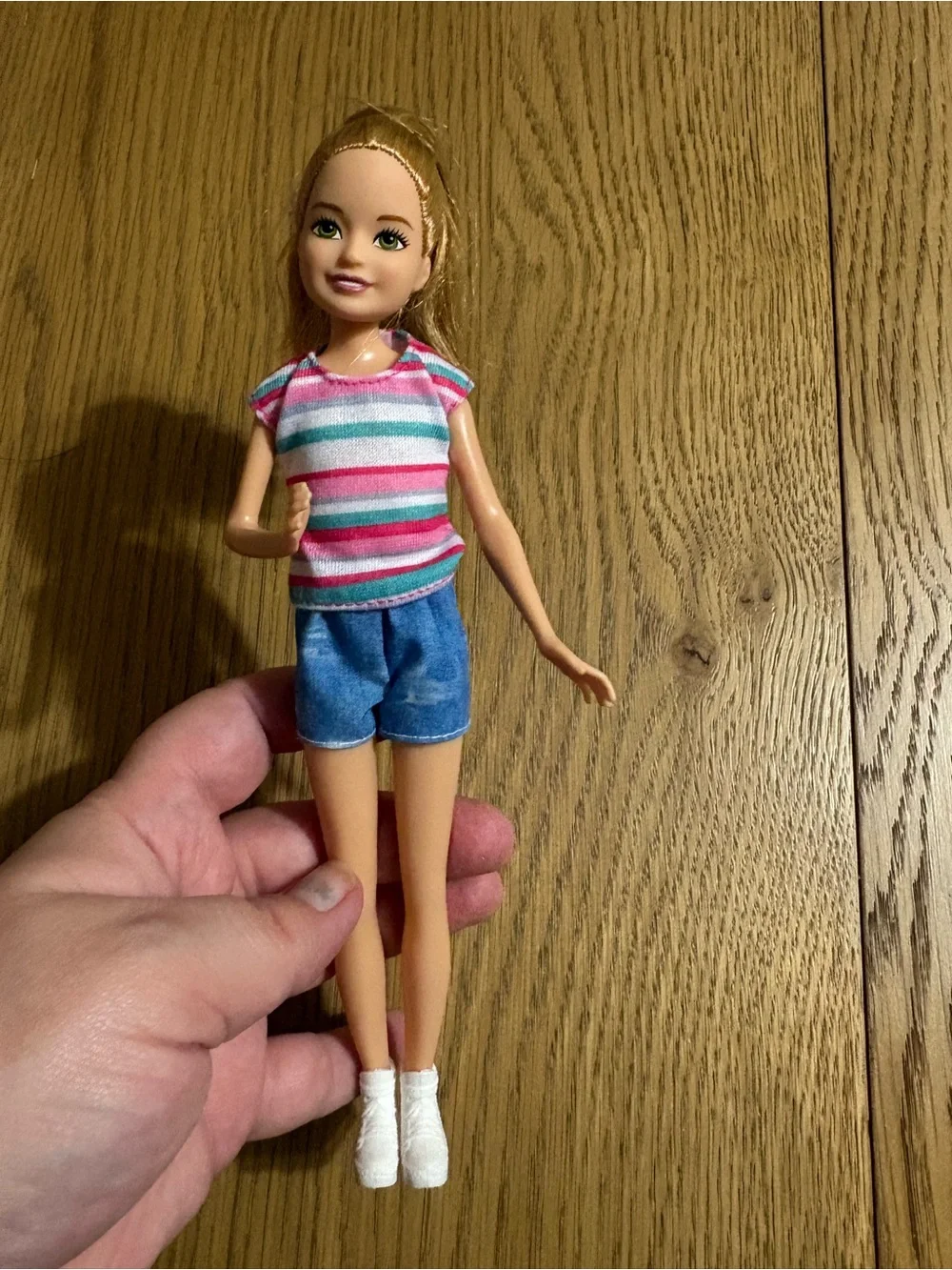 Barbie Dolls with Gold Glitter Skirt and Pink-Blue Striped Top